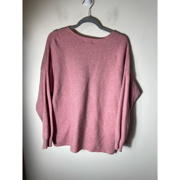 Dreamers Pink Ribbed V Neck Knit Sweater Sz M/L - Picture 2 of 3